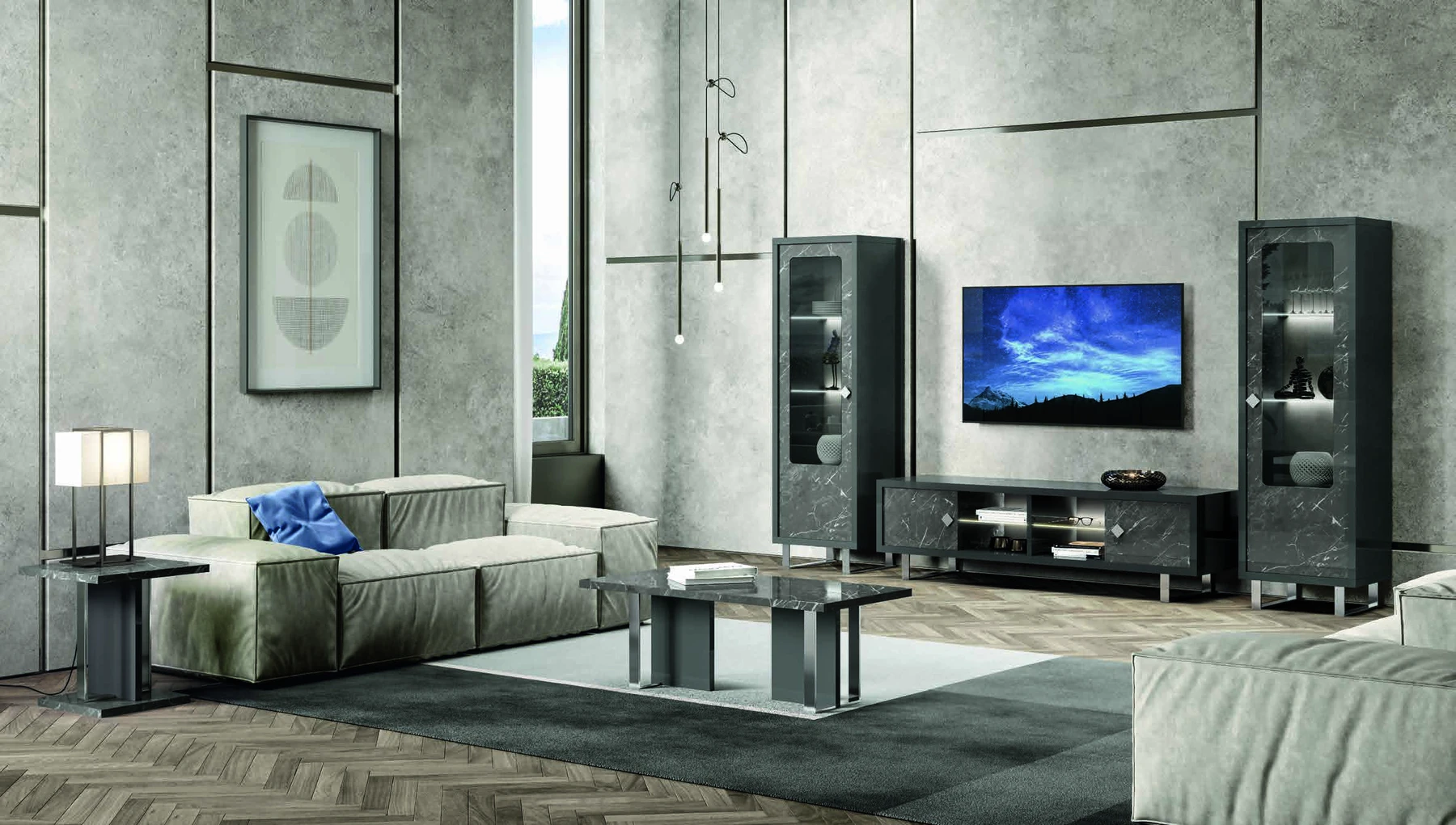 Wohnzimmer Sky – Marmoroptik Schwarz | Eurodesign