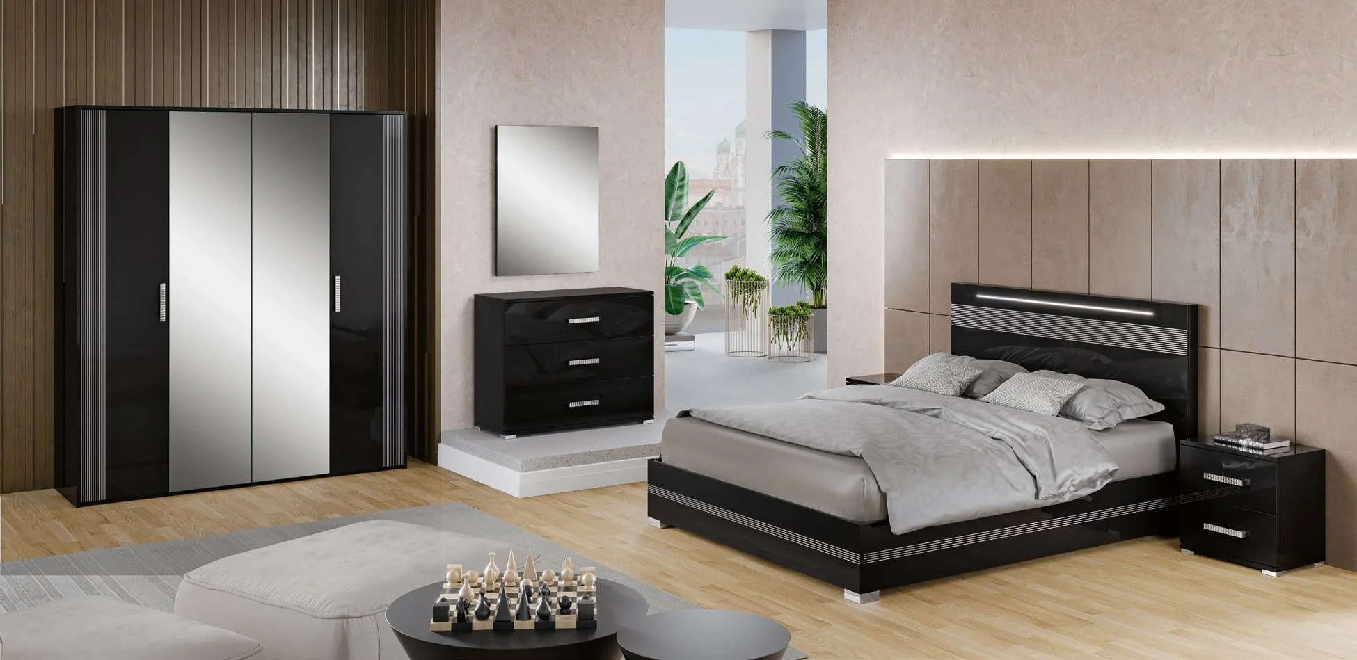 Schlafzimmer Odette Schwarz / Silber H2O