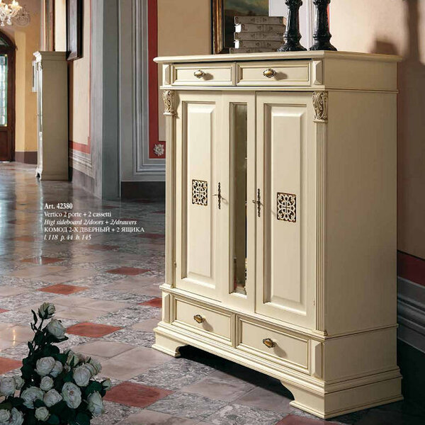 Hoch Sideboard mit 2 Türen und 2 Schubladen, Modell Puccini Saoncella in Elfenbeinfarbe