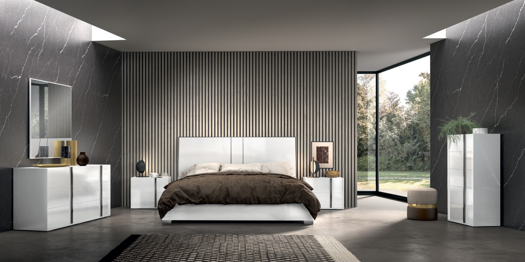 Schlafzimmer Bianca – Weiß / Marble – Status